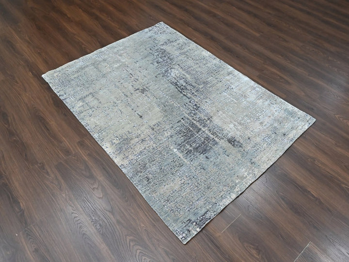 5'0" x 6'11" New Hand Knotted Ivory Wool & Silk Rectangle Oriental Rug - MOA10210437