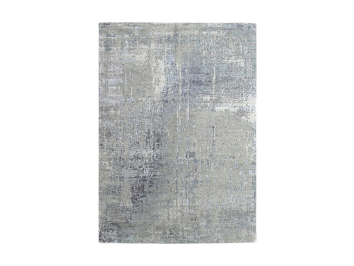 6'1" x 9'0" New Hand Knotted Grey Wool & Silk Rectangle Oriental Rug - MOA10210438