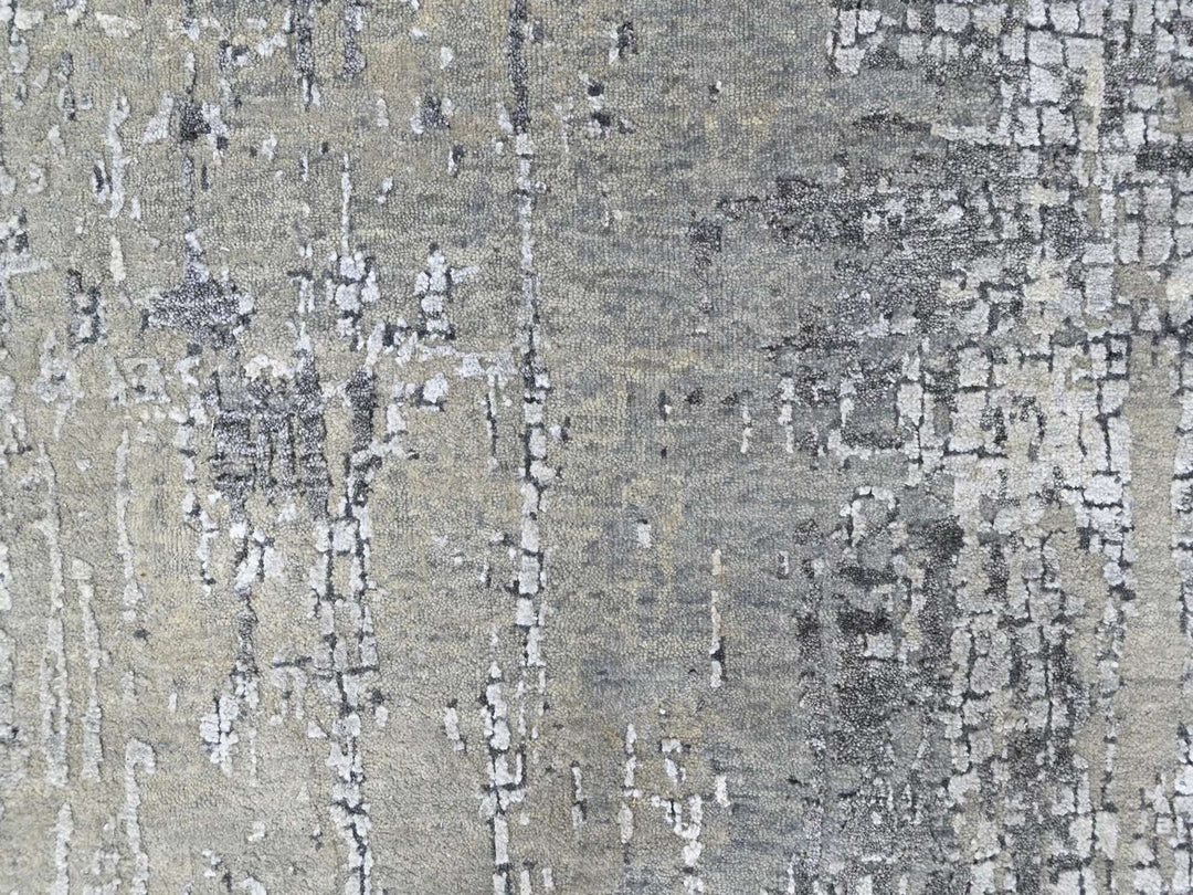 6'1" x 9'0" New Hand Knotted Grey Wool & Silk Rectangle Oriental Rug - MOA10210438