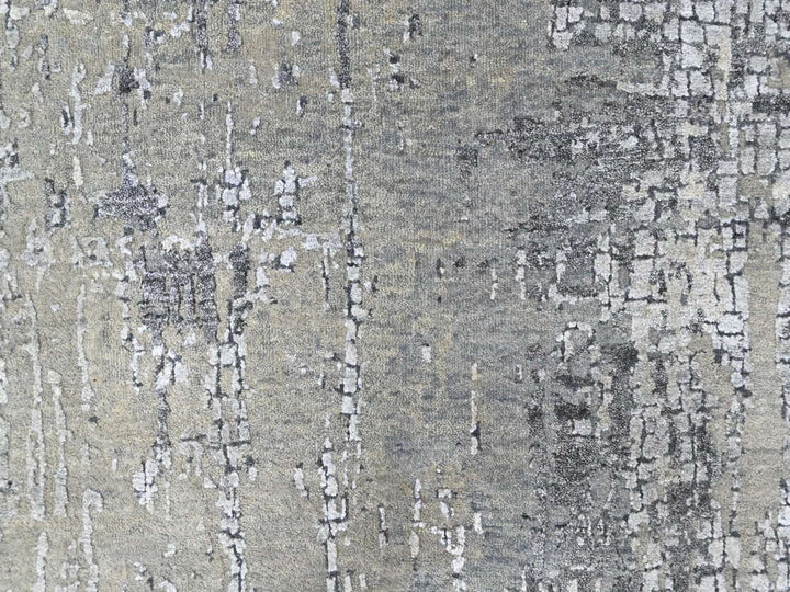 6'1" x 9'0" New Hand Knotted Grey Wool & Silk Rectangle Oriental Rug - MOA10210438