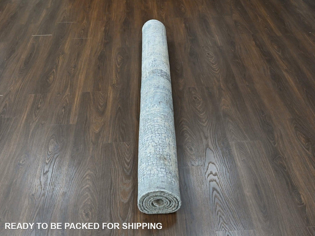 6'1" x 9'0" New Hand Knotted Grey Wool & Silk Rectangle Oriental Rug - MOA10210438