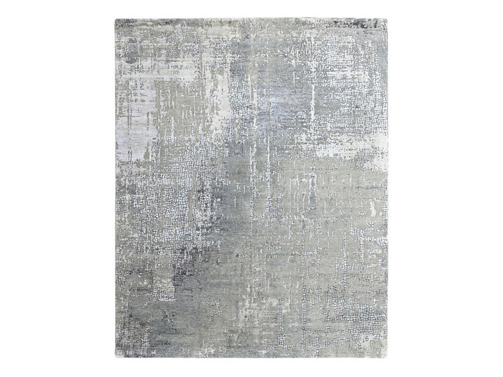 8'0" x 9'9" New Hand Knotted Grey Wool & Silk Rectangle Oriental Rug - MOA10210439