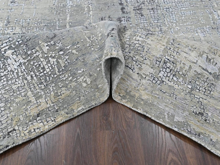 8'0" x 9'9" New Hand Knotted Grey Wool & Silk Rectangle Oriental Rug - MOA10210439