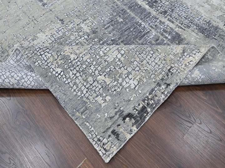 8'0" x 9'9" New Hand Knotted Grey Wool & Silk Rectangle Oriental Rug - MOA10210439