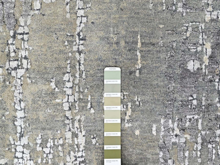 8'0" x 9'9" New Hand Knotted Grey Wool & Silk Rectangle Oriental Rug - MOA10210439