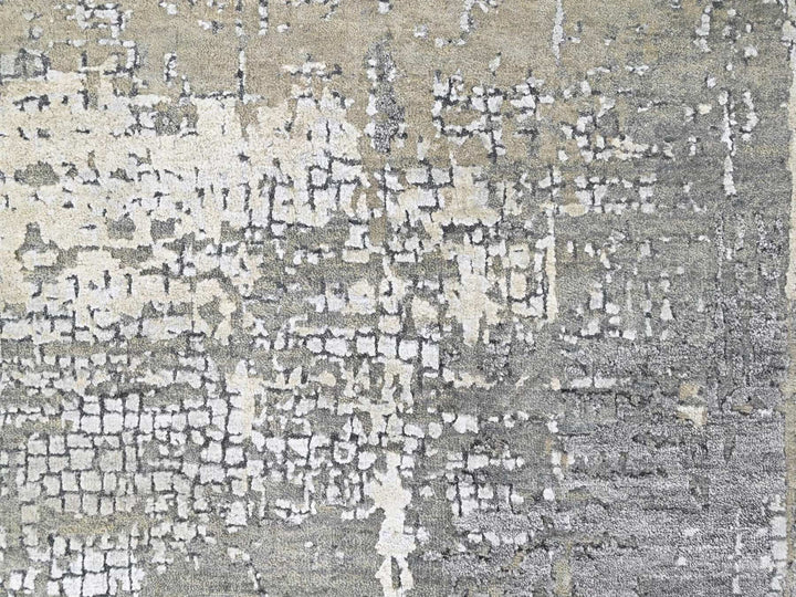 8'0" x 9'9" New Hand Knotted Grey Wool & Silk Rectangle Oriental Rug - MOA10210439