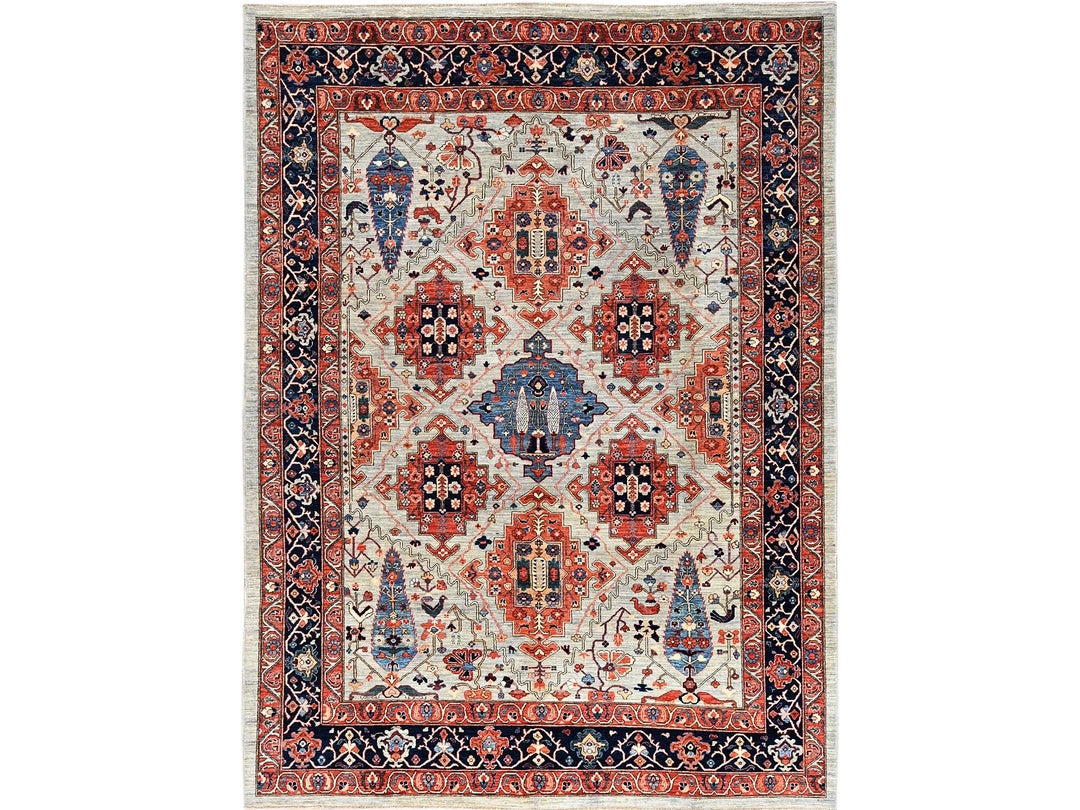 8'10" x 11'10" New Hand Knotted Grey Wool Rectangle Oriental Rug - MOA1021043