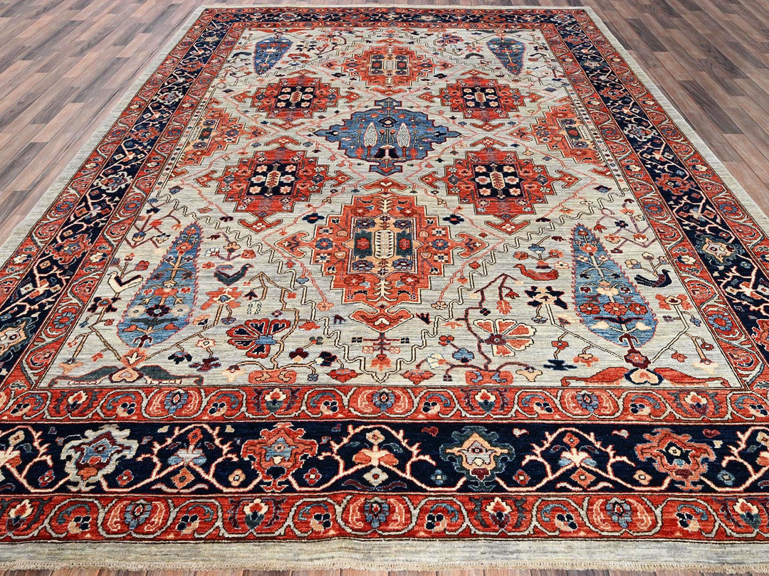 8'10" x 11'10" New Hand Knotted Grey Wool Rectangle Oriental Rug - MOA1021043