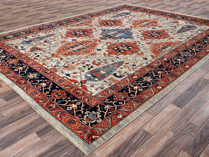 8'10" x 11'10" New Hand Knotted Grey Wool Rectangle Oriental Rug - MOA1021043