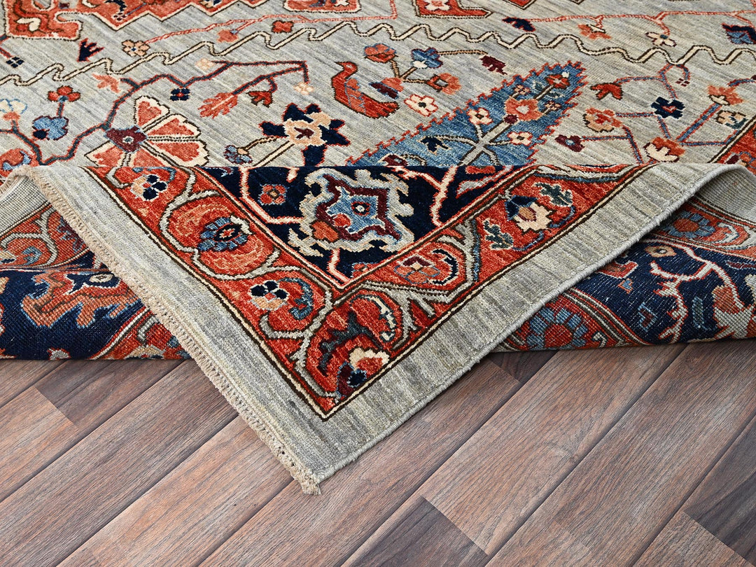 8'10" x 11'10" New Hand Knotted Grey Wool Rectangle Oriental Rug - MOA1021043