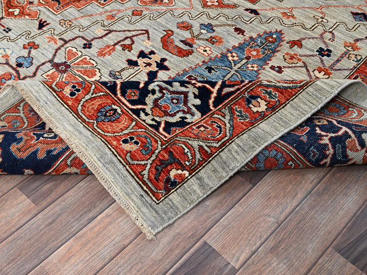 8'10" x 11'10" New Hand Knotted Grey Wool Rectangle Oriental Rug - MOA1021043