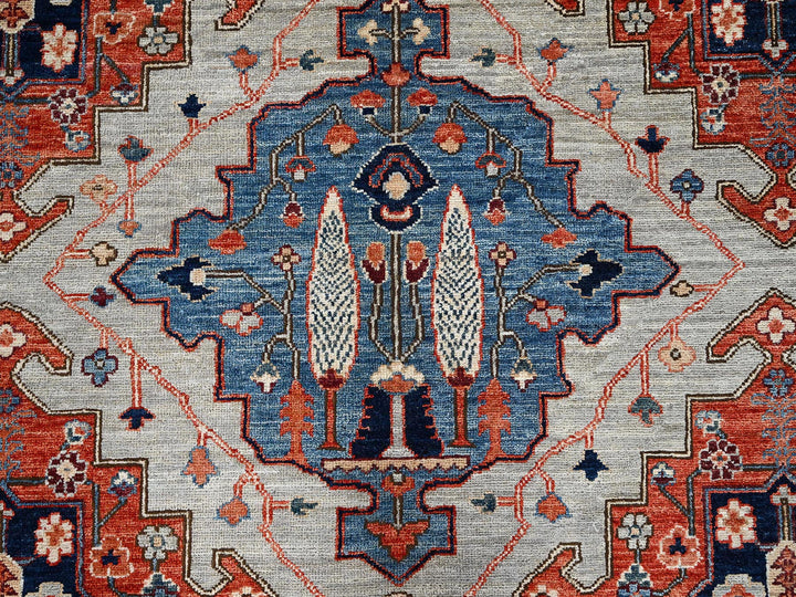 8'10" x 11'10" New Hand Knotted Grey Wool Rectangle Oriental Rug - MOA1021043
