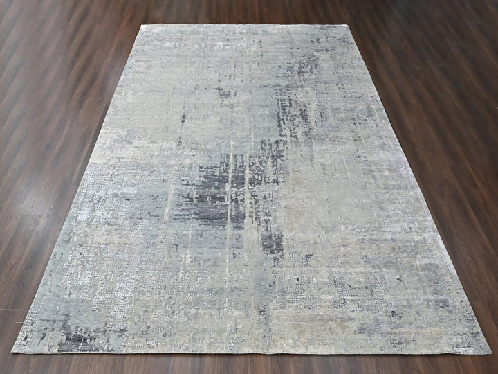 11'10" x 14'9" New Hand Knotted Grey Wool & Silk Rectangle Oriental Rug - MOA10210440