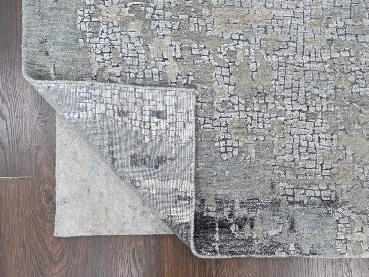 11'10" x 14'9" New Hand Knotted Grey Wool & Silk Rectangle Oriental Rug - MOA10210440