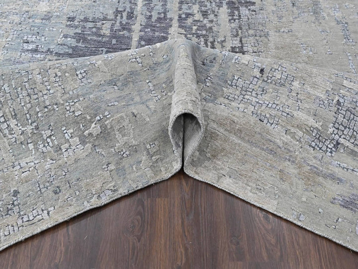 11'10" x 14'9" New Hand Knotted Grey Wool & Silk Rectangle Oriental Rug - MOA10210440