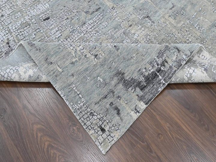 11'10" x 14'9" New Hand Knotted Grey Wool & Silk Rectangle Oriental Rug - MOA10210440