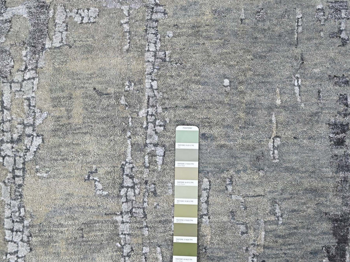 11'10" x 14'9" New Hand Knotted Grey Wool & Silk Rectangle Oriental Rug - MOA10210440