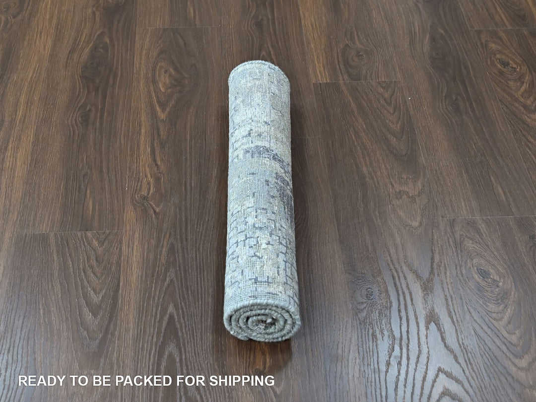 2'0" x 3'0" New Hand Knotted Grey Wool & Silk Rectangle Oriental Rug - MOA10210441