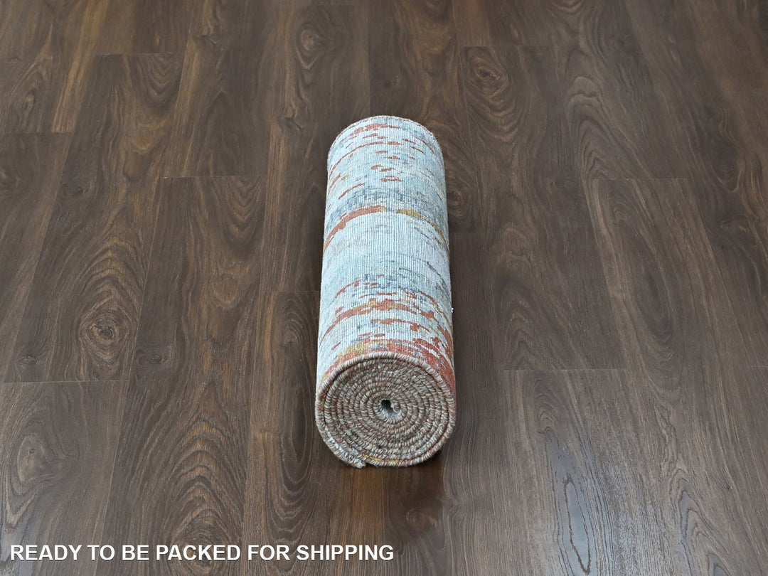 2'6" x 11'11" New Hand Knotted Orange Wool & Silk Runner Oriental Rug - MOA10210442