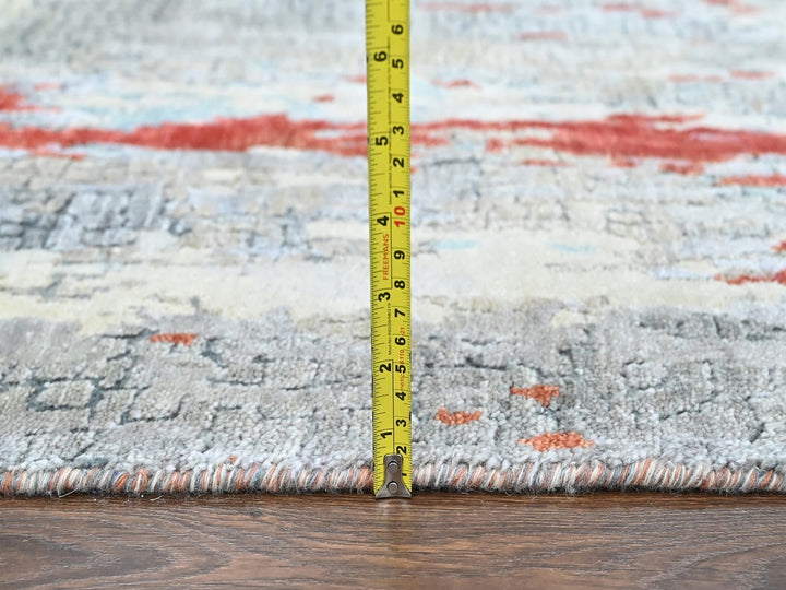 2'6" x 11'11" New Hand Knotted Orange Wool & Silk Runner Oriental Rug - MOA10210442