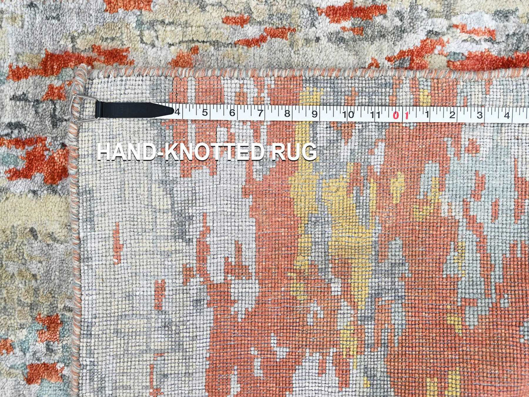 2'6" x 11'11" New Hand Knotted Orange Wool & Silk Runner Oriental Rug - MOA10210442