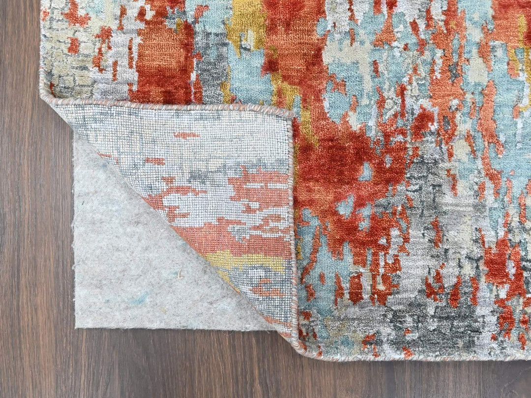 2'6" x 11'11" New Hand Knotted Orange Wool & Silk Runner Oriental Rug - MOA10210443