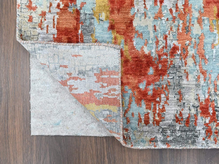 2'6" x 11'11" New Hand Knotted Orange Wool & Silk Runner Oriental Rug - MOA10210443