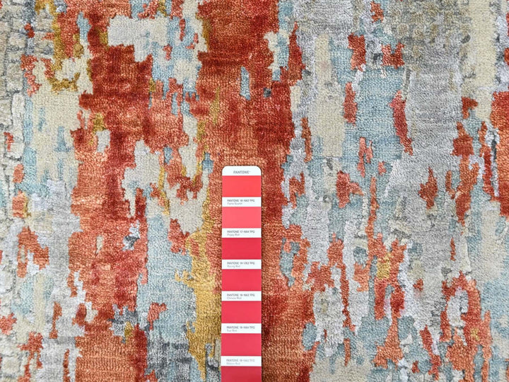 2'6" x 11'11" New Hand Knotted Orange Wool & Silk Runner Oriental Rug - MOA10210443