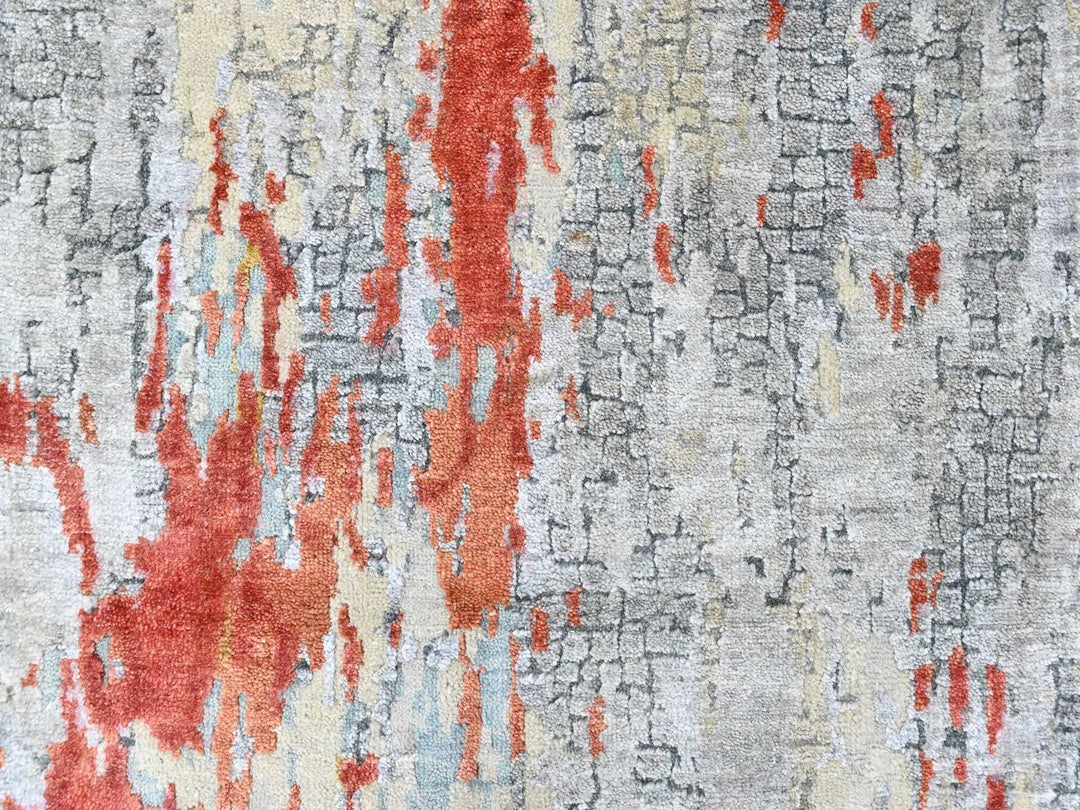 2'6" x 11'11" New Hand Knotted Orange Wool & Silk Runner Oriental Rug - MOA10210443