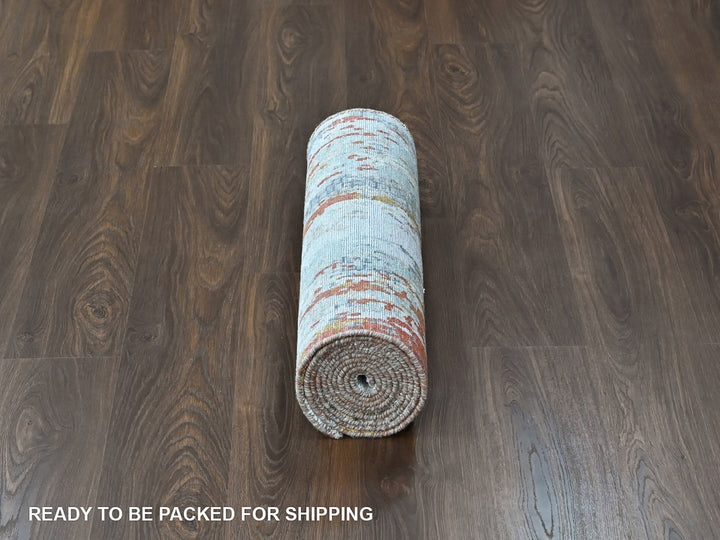 2'6" x 11'11" New Hand Knotted Orange Wool & Silk Runner Oriental Rug - MOA10210443