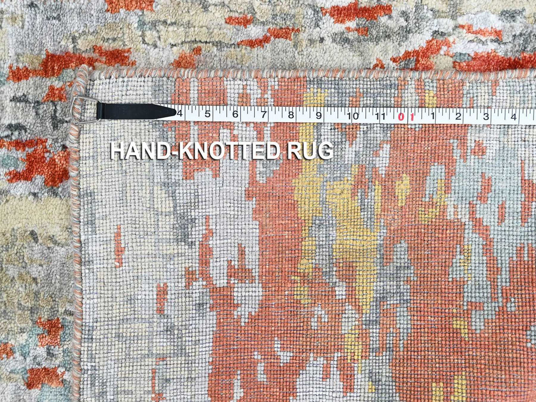 2'6" x 11'11" New Hand Knotted Orange Wool & Silk Runner Oriental Rug - MOA10210443