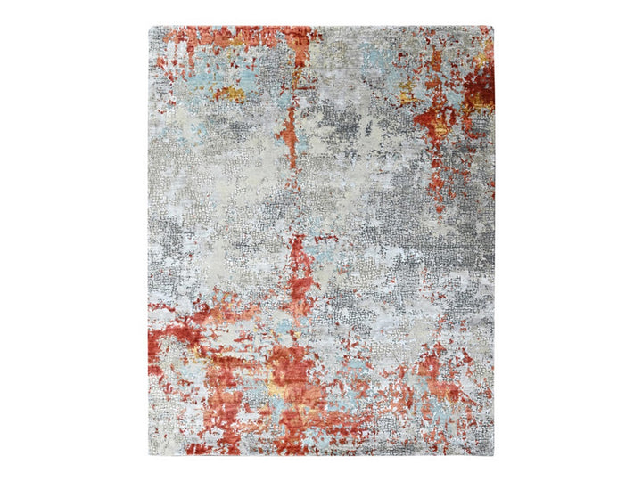 8'1" x 9'10" New Hand Knotted Orange Wool & Silk Rectangle Oriental Rug - MOA10210444