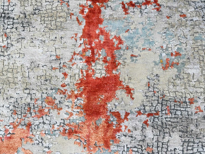 8'1" x 9'10" New Hand Knotted Orange Wool & Silk Rectangle Oriental Rug - MOA10210444