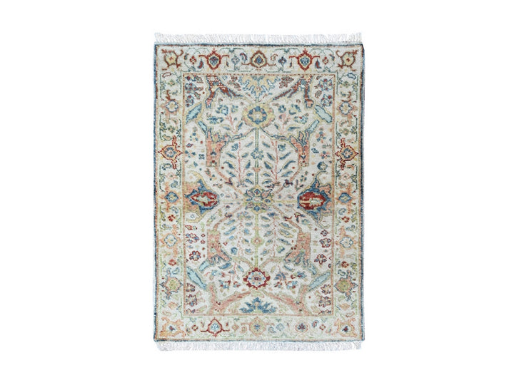 2'0" x 2'11" New Hand Knotted Ivory Wool Rectangle Oriental Rug - MOA10210445