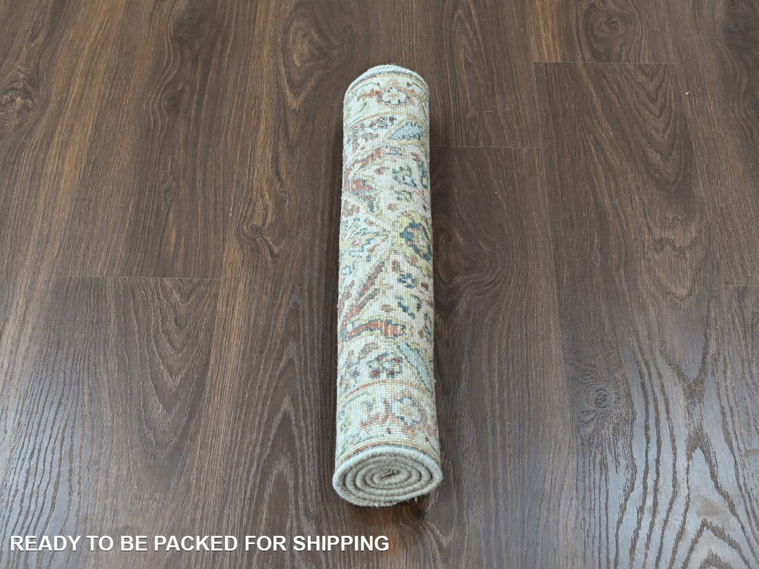 2'0" x 2'11" New Hand Knotted Ivory Wool Rectangle Oriental Rug - MOA10210445