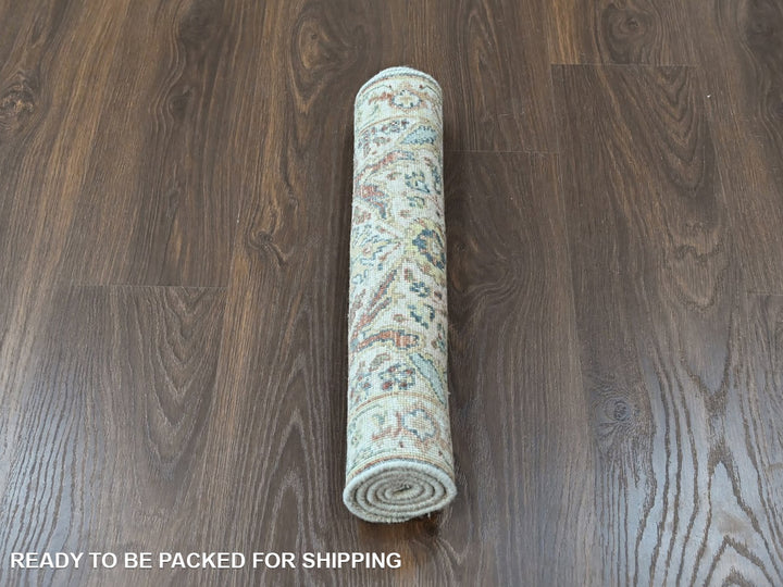 2'0" x 2'11" New Hand Knotted Ivory Wool Rectangle Oriental Rug - MOA10210445