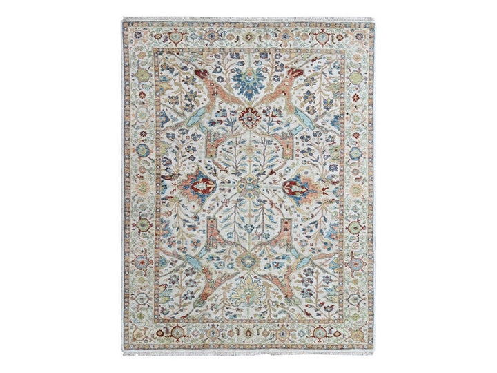 5'0" x 6'10" New Hand Knotted Ivory Wool Rectangle Oriental Rug - MOA10210446