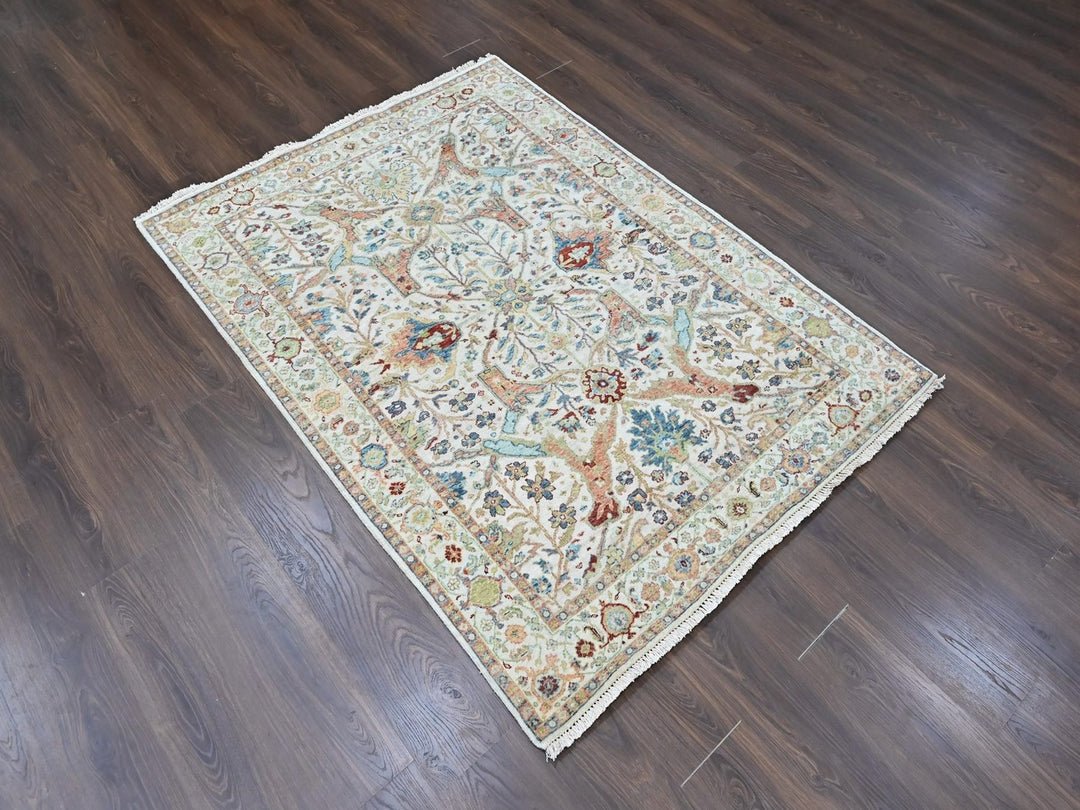 5'0" x 6'10" New Hand Knotted Ivory Wool Rectangle Oriental Rug - MOA10210446