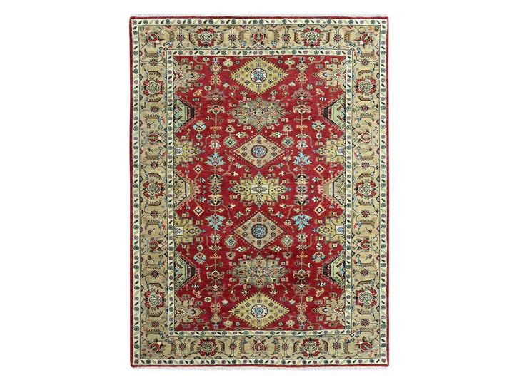 6'0" x 8'11" New Hand Knotted Red Wool Rectangle Oriental Rug - MOA10210448