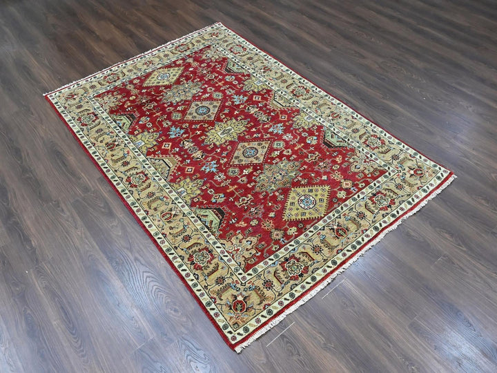 6'0" x 8'11" New Hand Knotted Red Wool Rectangle Oriental Rug - MOA10210448