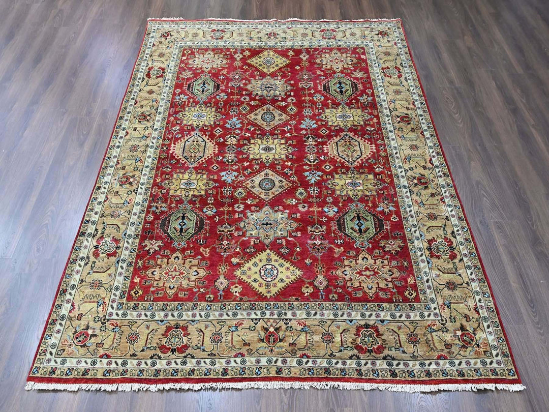 8'0" x 9'10" New Hand Knotted Red Wool Rectangle Oriental Rug - MOA10210449