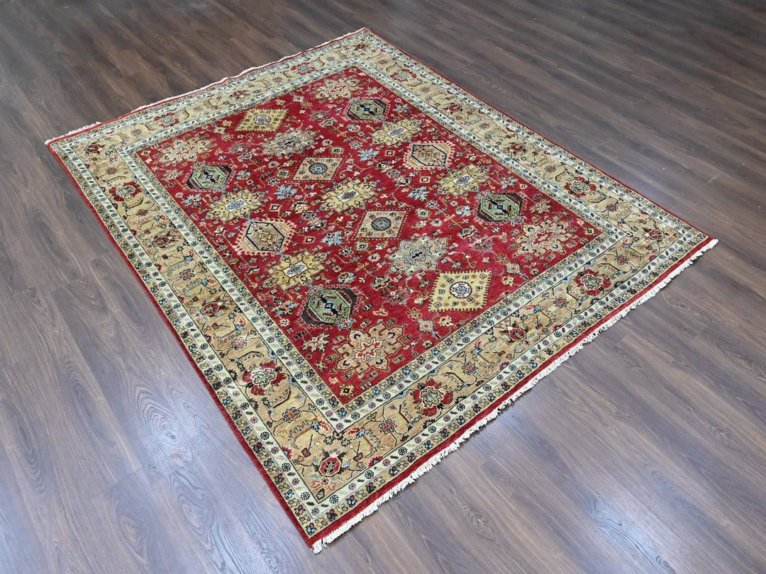 8'0" x 9'10" New Hand Knotted Red Wool Rectangle Oriental Rug - MOA10210449
