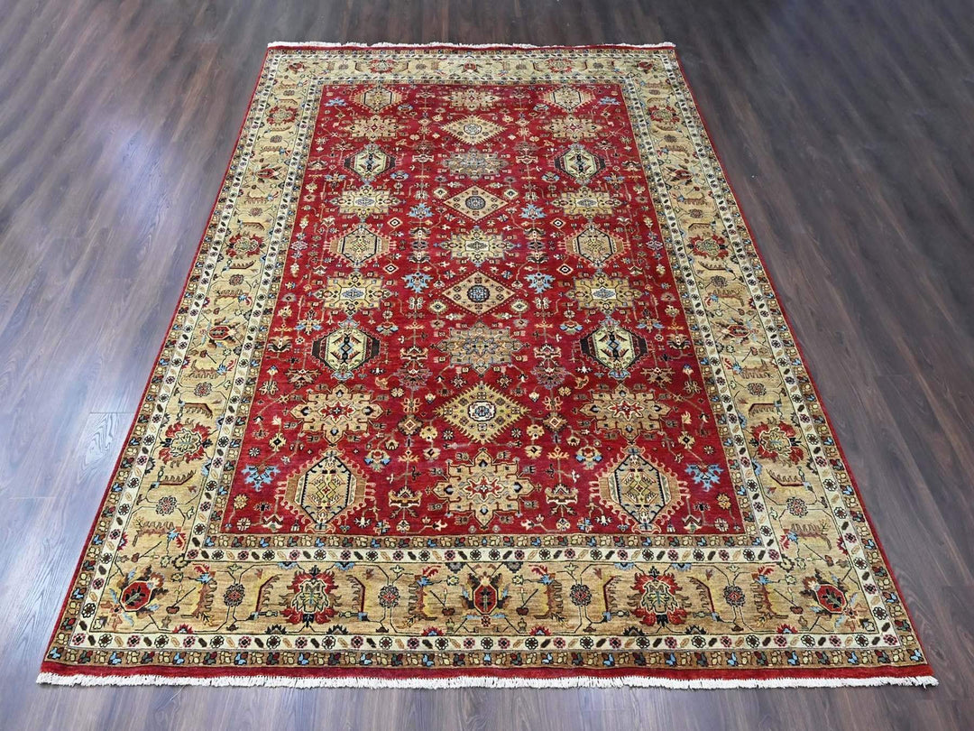 10'0" x 13'11" New Hand Knotted Red Wool Rectangle Oriental Rug - MOA10210450