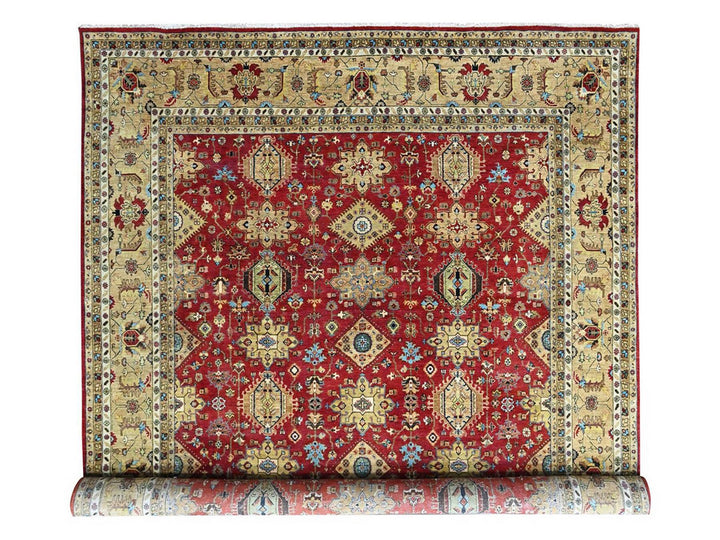 12'0" x 14'9" New Hand Knotted Red Wool Rectangle Oriental Rug - MOA10210451