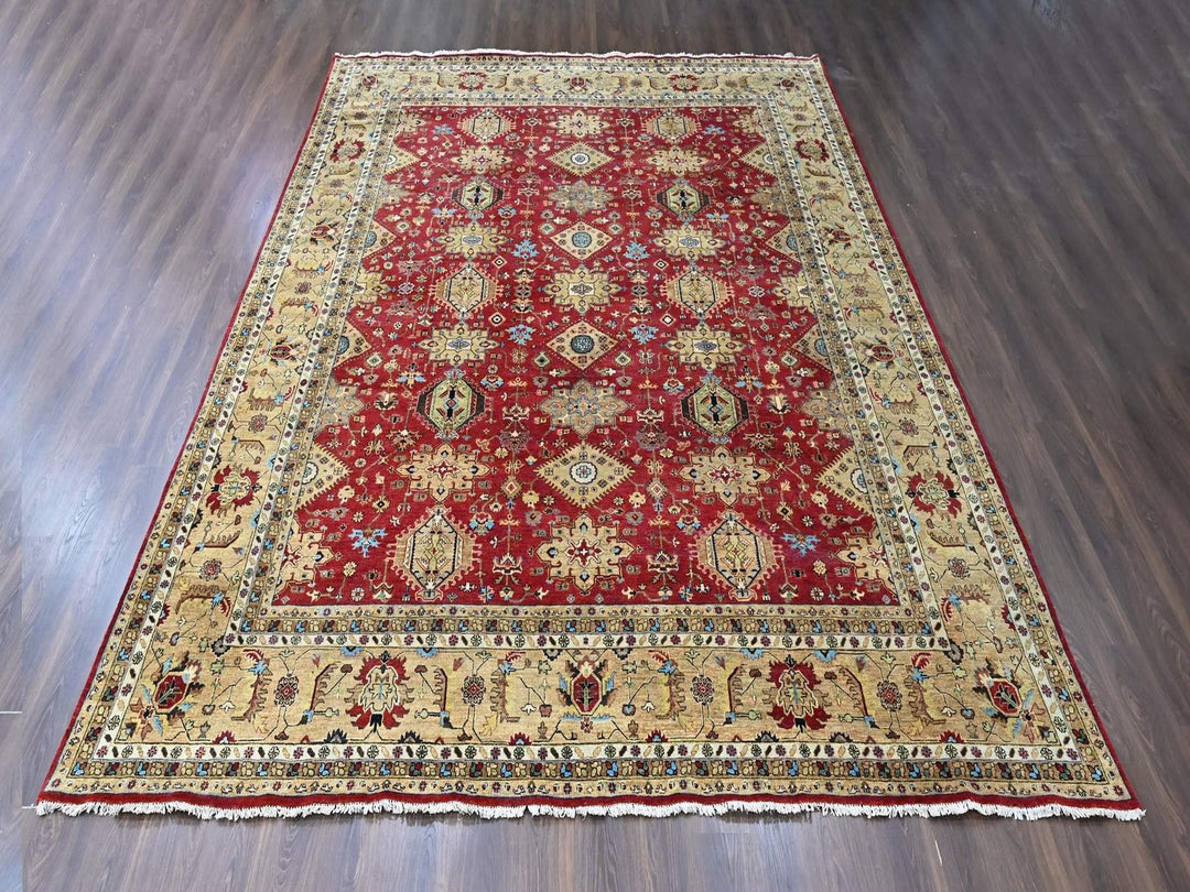 12'0" x 14'9" New Hand Knotted Red Wool Rectangle Oriental Rug - MOA10210451