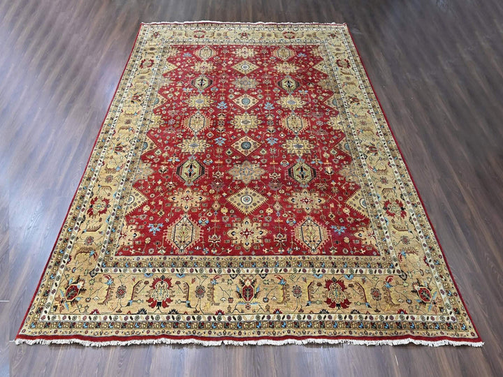 12'0" x 14'9" New Hand Knotted Red Wool Rectangle Oriental Rug - MOA10210451
