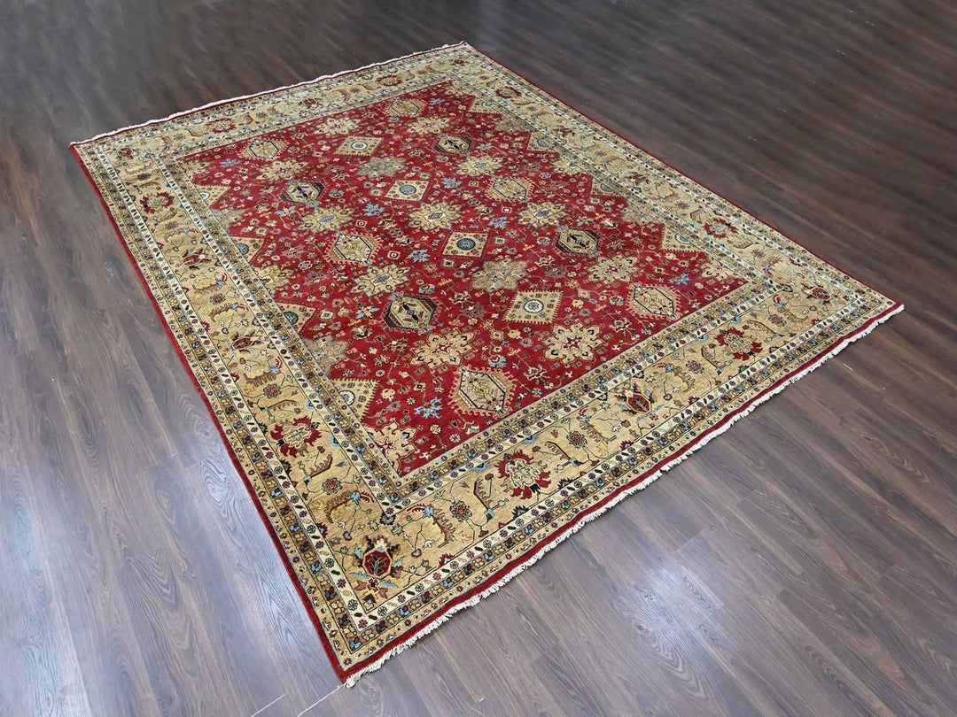 12'0" x 14'9" New Hand Knotted Red Wool Rectangle Oriental Rug - MOA10210451