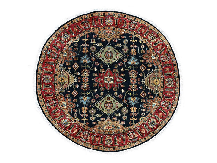 5'11" x 6'0" New Hand Knotted Black Wool Round Oriental Rug - MOA10210453