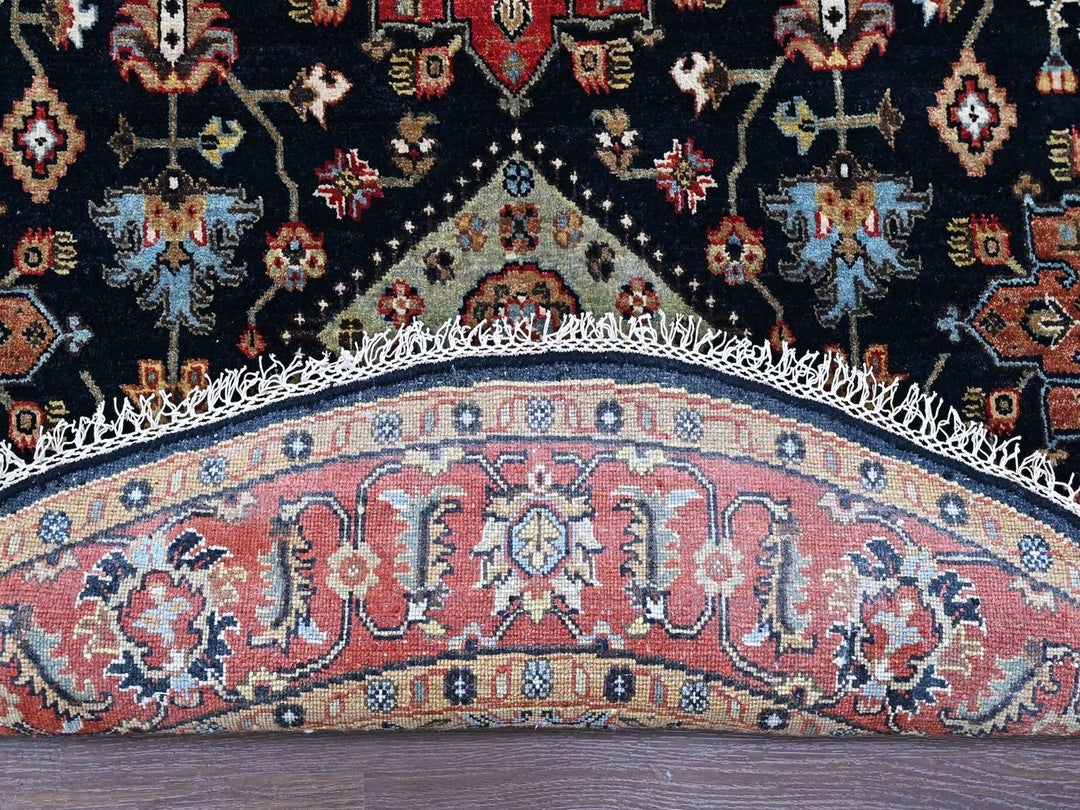5'11" x 6'0" New Hand Knotted Black Wool Round Oriental Rug - MOA10210453