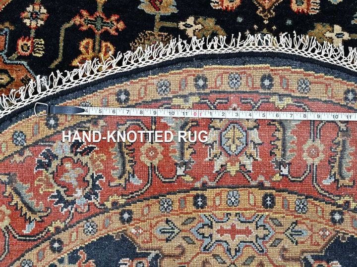 5'11" x 6'0" New Hand Knotted Black Wool Round Oriental Rug - MOA10210453